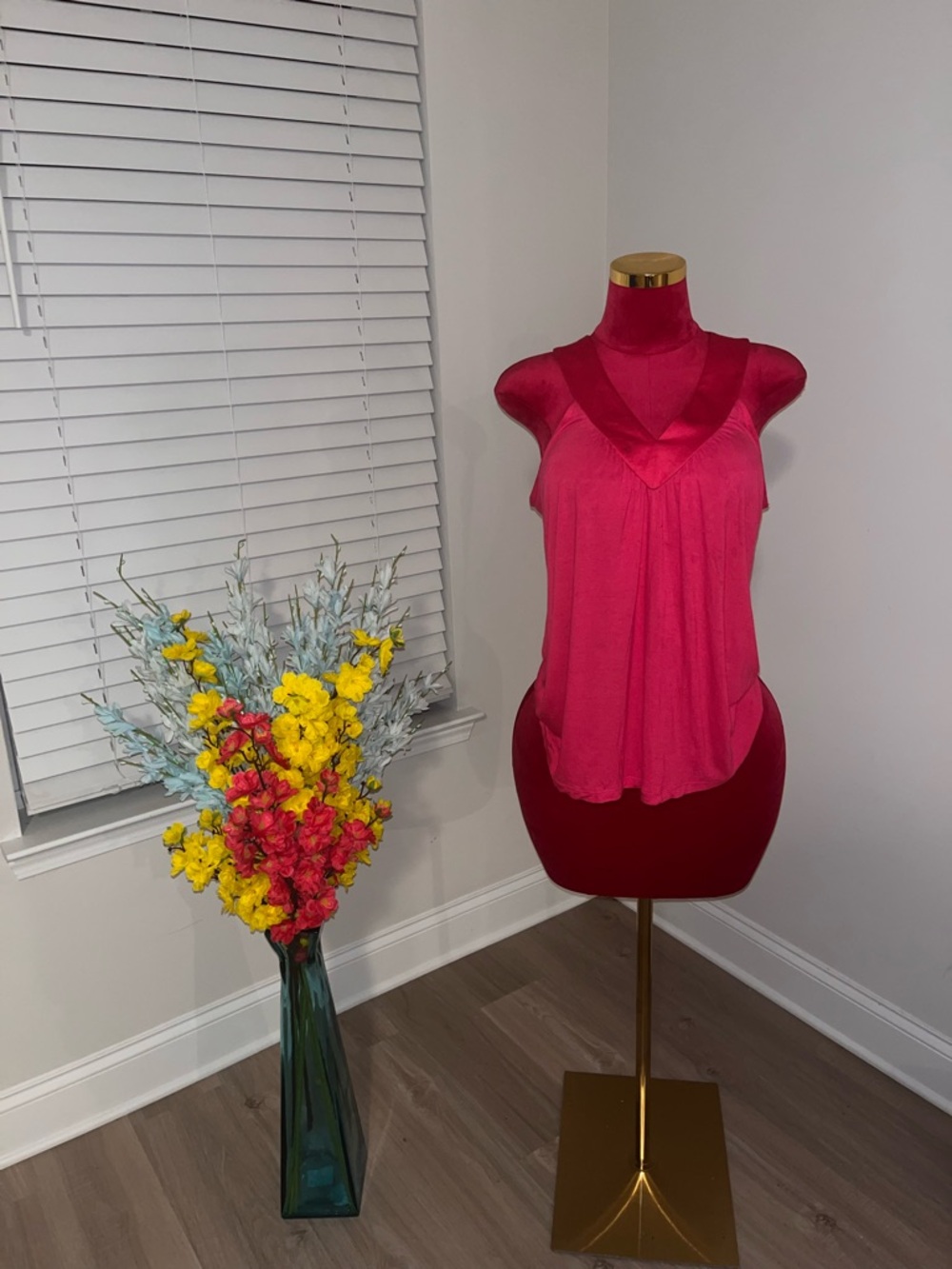 Express Hot Pink Sleeveless V-Neck Top